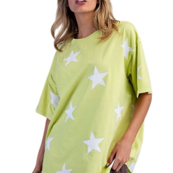 easel Tops - easel tee shirt stars oversized lime green celestial relaxed short sleeve